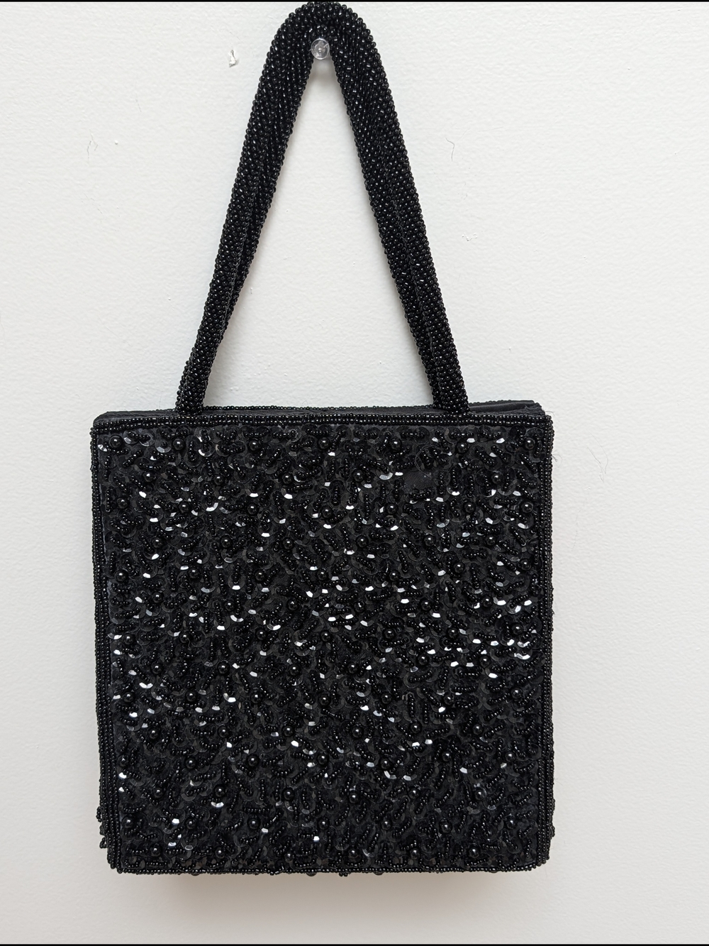 Vintage Black Beaded Evening Bag Sequin Formal Cocktail Purse Tote